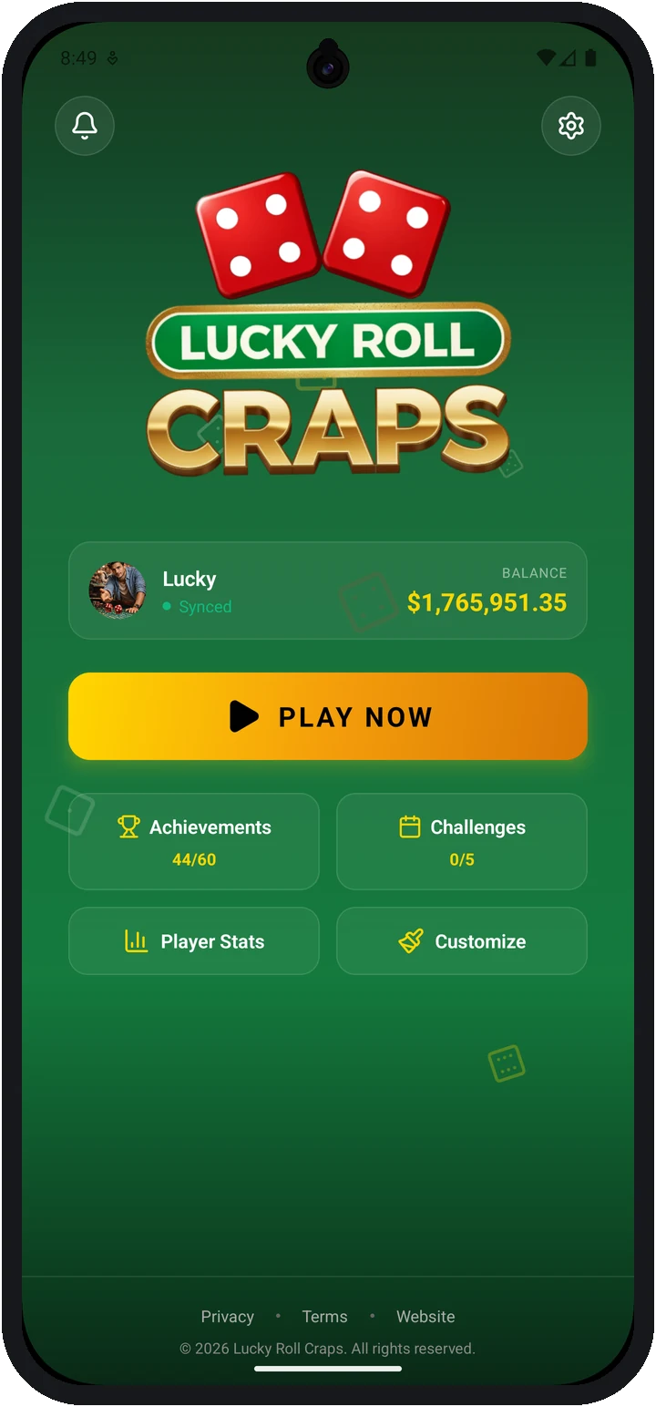 Home screen with Classic and Crapless tables