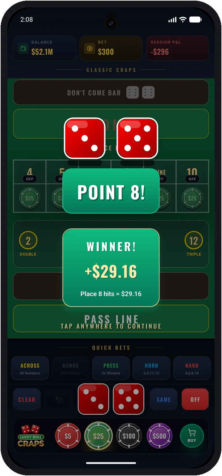 Point 8 hit, winner payout